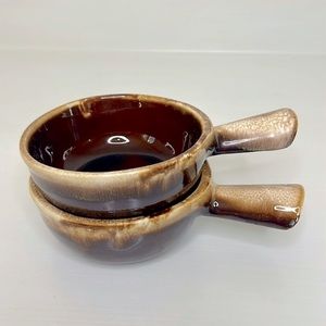 McCoy 🍜 Vintage French Onion Soup Crock Bowls Set of 2 Brown Drip Glaze Pottery